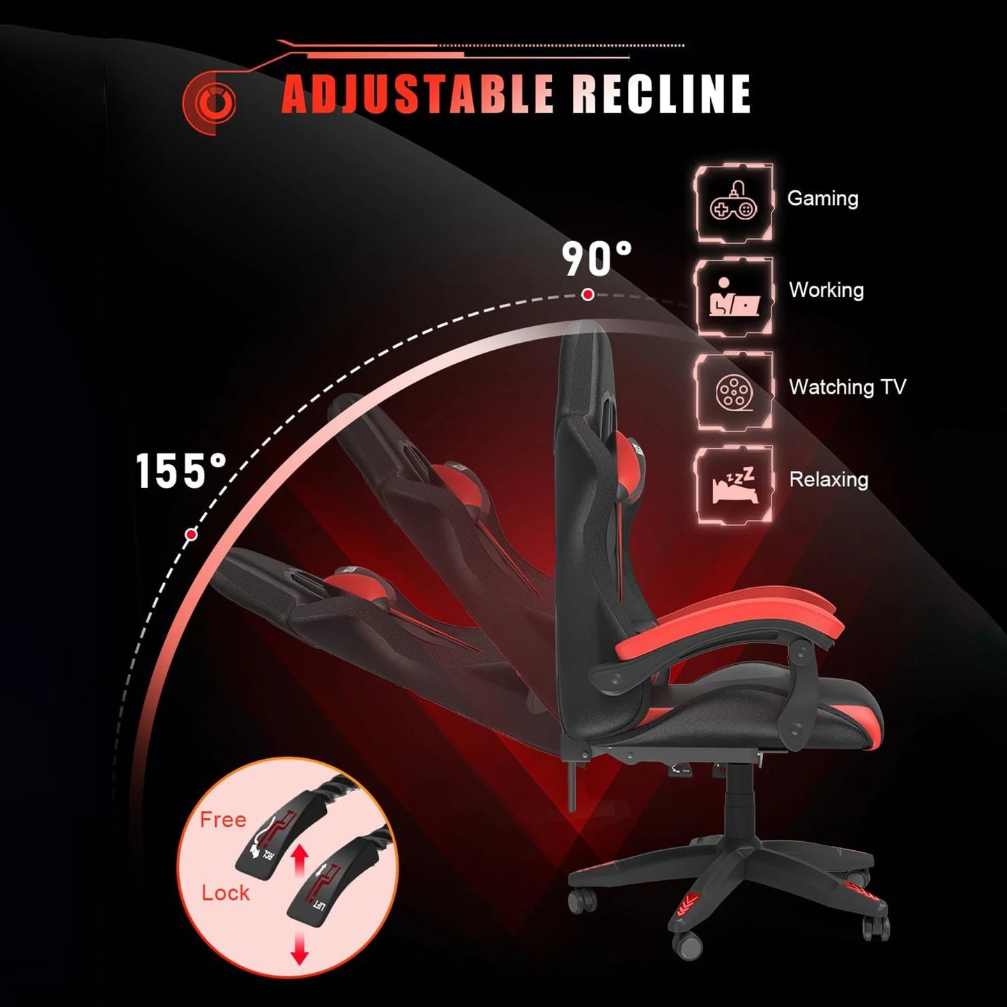 RGB Gaming Chair with LED Lights – Ergonomic PU Leather High Back Reclining Office Chair with Headrest