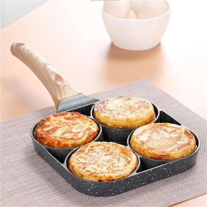 4-Hole Nonstick Omelette Pan — Thickened Breakfast Skillet for Eggs, Steak, Burgers, and Induction Cooking