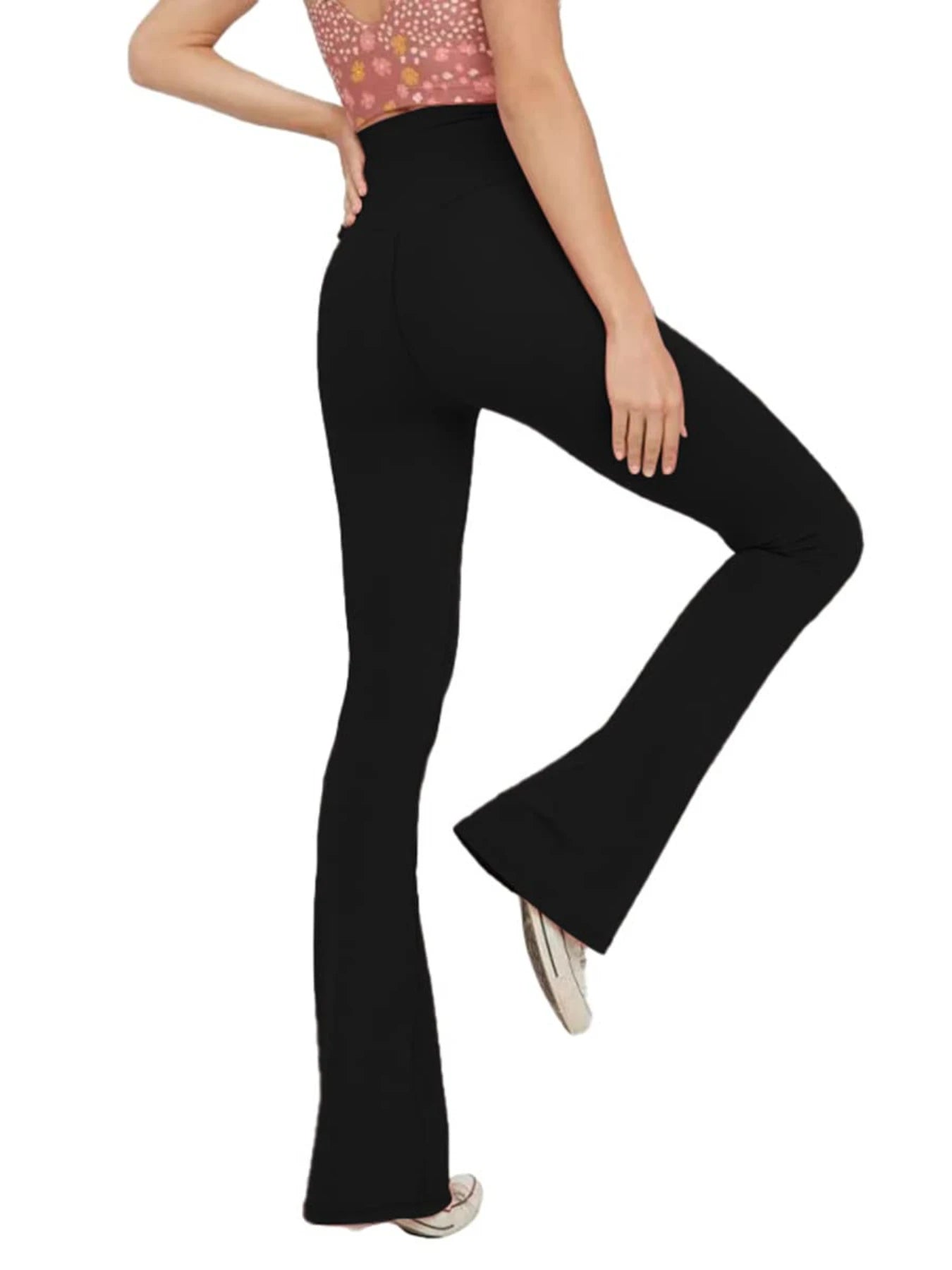 Flared Leggings: Crossover Women's Yoga Pants with High Waist Tummy Control - Stylish Wide Leg Design