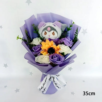 Sanrio Kuromi Plush Flower Bouquet — Soft Plush Doll Gift for Christmas, Valentine's Day, Birthday & Wedding Party