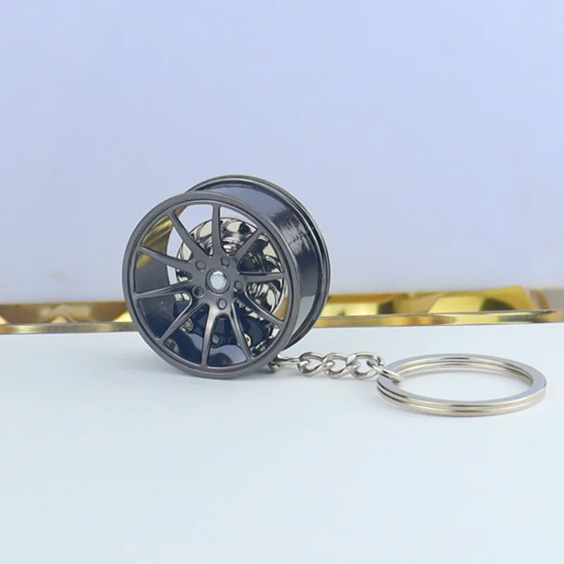 Wheel Hub Car Keychain – 3D Alloy Tire & Brake Disc Fidget Toy Keyring Pendant for Bags, Gadget Gift