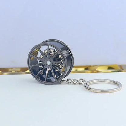 Wheel Hub Car Keychain – 3D Alloy Tire & Brake Disc Fidget Toy Keyring Pendant for Bags, Gadget Gift