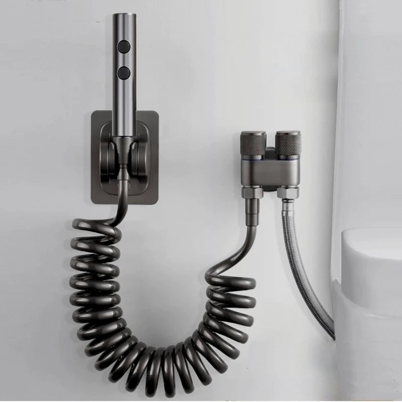 Stainless Steel Toilet Bidet Sprayer Set - Dual Button Handheld Rain Spray Faucet with Self-Cleaning Shower Head & Bathroom Hose Kit