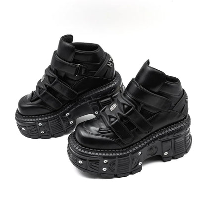 2025 Women’s Punk Gothic Ankle Boots – Lace-Up Platform Shoes with 9CM Heel & Metal Decor