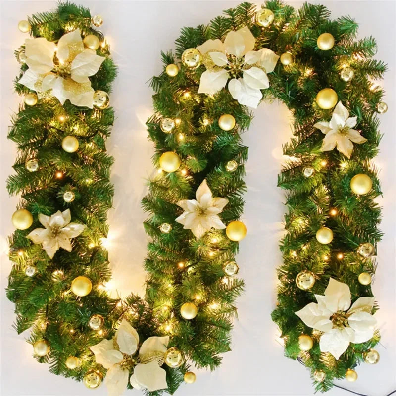 2.7M LED Rattan Christmas Garland – DIY Wreath for Stairs, Fireplace, Tree & Home Decoration