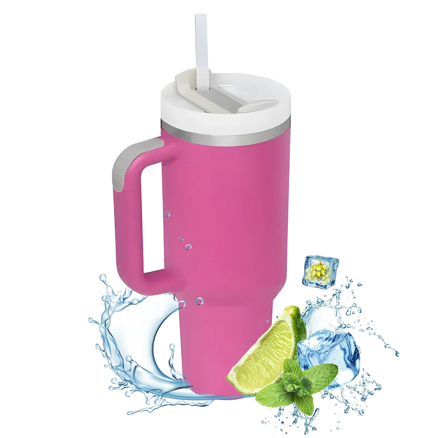 1200ml Insulated Stainless Steel Tumbler with Handle – Portable Thermal Mug for Hot & Cold Coffee with Straw
