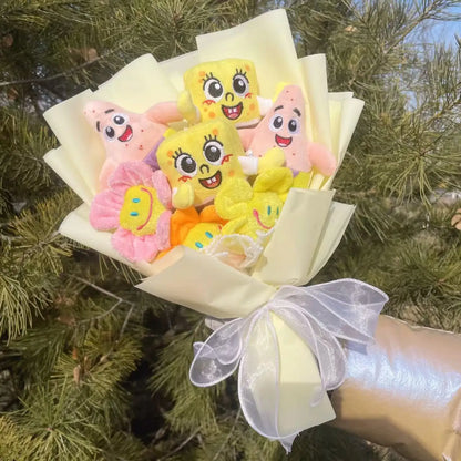 SpongeBob SquarePants Plush Set – Patrick Star, Gary & Squidward Tentacles Handmade Flower Bouquet Toys, Perfect Christmas, Birthday & Graduation Gift