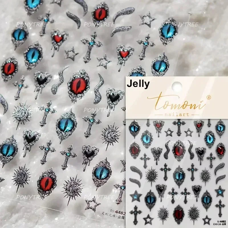 5D Gold Stamped Nail Art Stickers - Silver Sun Stars Snake Chinese Style Self-Adhesive Manicure Decals