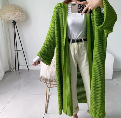 Thick Loose Long Cardigan Sweater Coat – Long Sleeve Warm Knit Outerwear, V-Neck Casual Office Jacket for Women, Fall & Winter