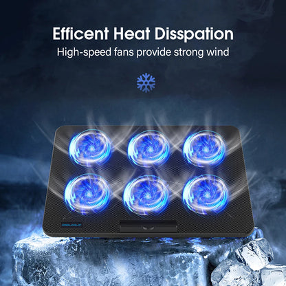 Coolcold 15.6–17.3 Inch Laptop Cooling Pad with 6 Quiet Fans, 7-Level Height & Wind Speed Adjustment, Laptop Cooler with Mobile Phone Holder