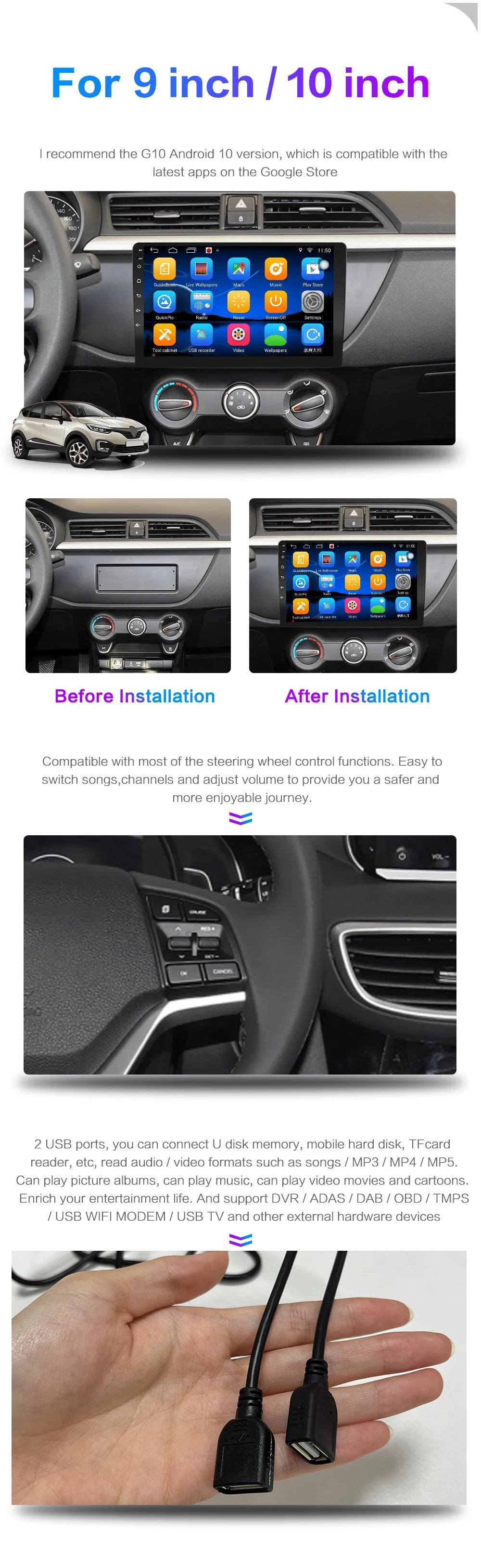 Android 13 Car Radio — 7/9/10" 2-DIN GPS Multimedia Player with 64GB, Wireless CarPlay & Android Auto