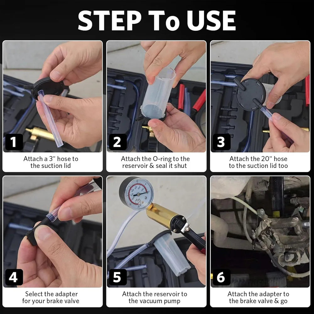 CAER Manual Brake Bleeder & Vacuum Pump Kit – 2-in-1 Handheld Automotive Fluid Tester with Gauge & Adapters