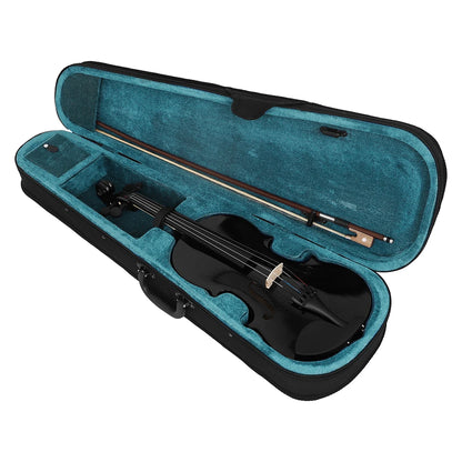 4/4 Full Size Violin - Solid Wood Black Acoustic Violin Set with Case, Bow, Rosin, Tuner, Strings & Shoulder Rest for Beginners