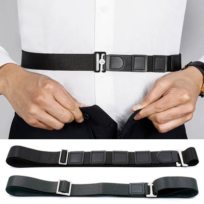 Black Shirt Stay Belt - Adjustable Elastic Non-Slip Shirt Holder Strap for Men & Women to Keep Shirts Tucked In