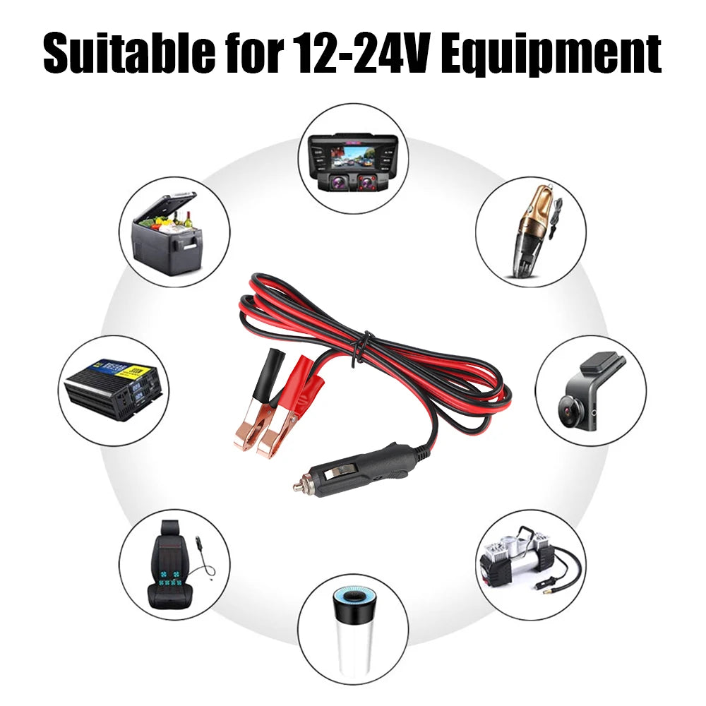 12V/24V Car Cigarette Lighter Socket Extension Cable – Crocodile Clip Power Cord with 15A Fuse & Male Plug Adapter Extender