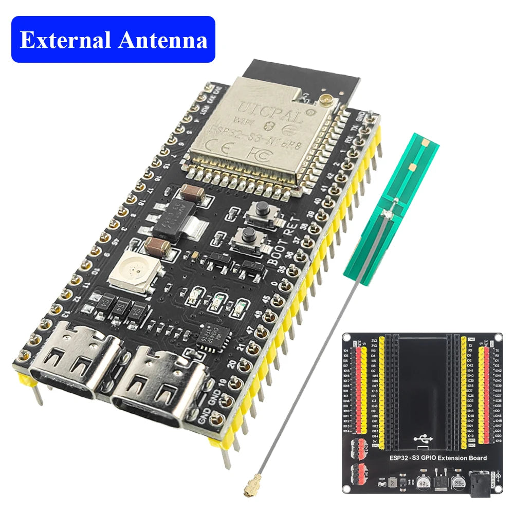 ESP32-S3 Development Board Kit – 2.4GHz WiFi & Bluetooth Module with Expansion Adapter, Type-C Interface (ESP32-S3-1 N8R2 N16R8 44-Pin)