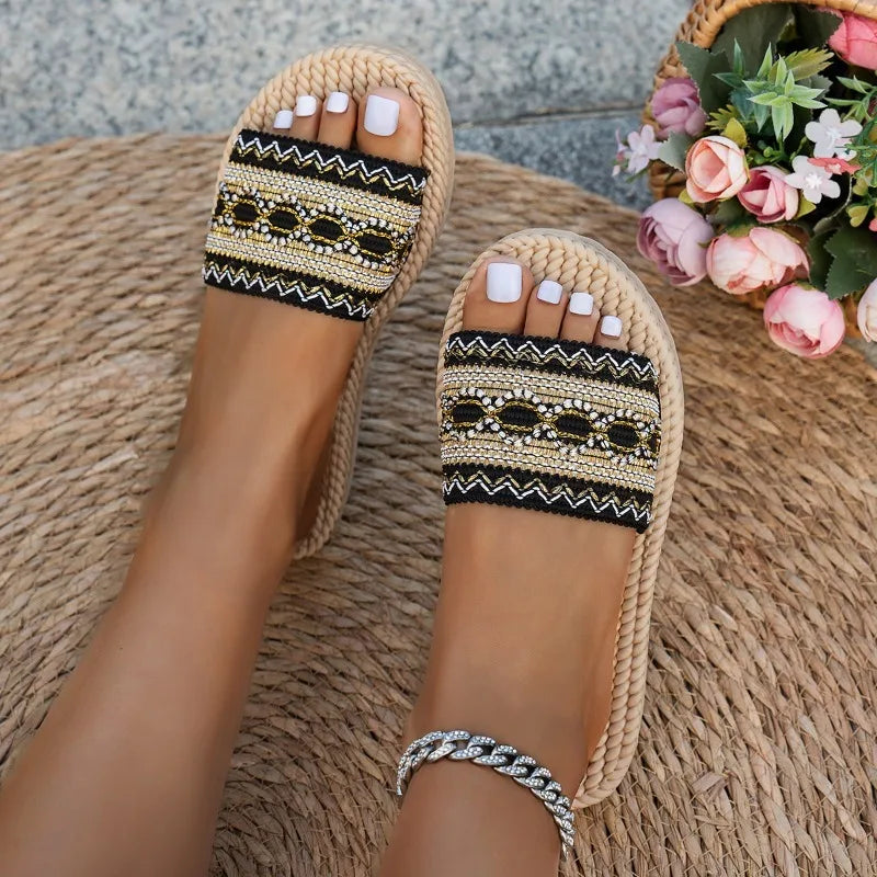 Women’s Bohemian Sandals - Flat Tassel Beach Slippers & Casual Slides