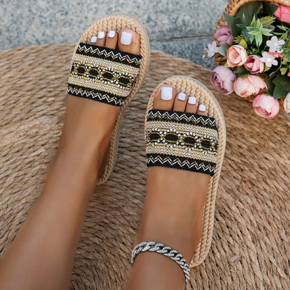 Women’s Bohemian Sandals - Flat Tassel Beach Slippers & Casual Slides