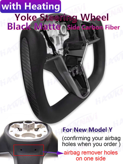 Hawknavi 350mm Yoke Steering Wheel – Leather Racing Style for Tesla Model 3 & Model Y, Heated Optional, White & Black