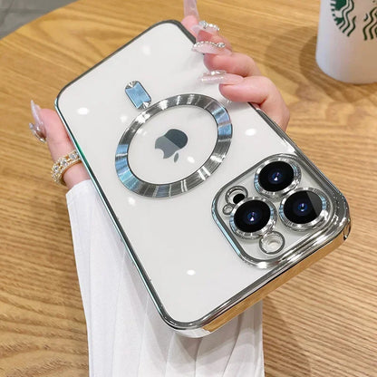 Luxury Plating MagSafe Magnetic Case for iPhone 16/15/14/13/12/11 Pro Max Plus – Wireless Charging Cover with Lens Protector