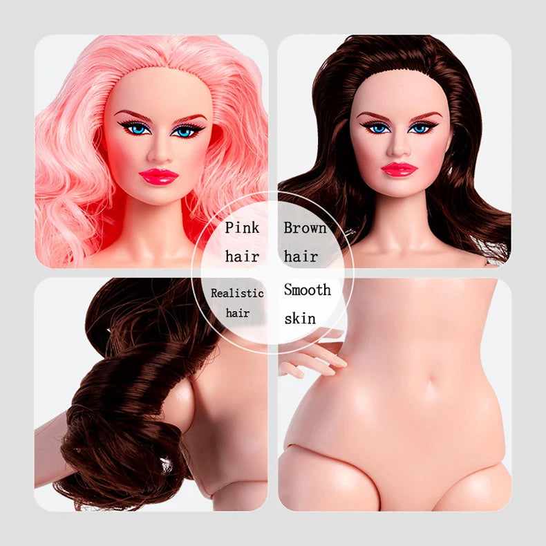32cm BJD European Fashion Doll — 1/6 Pink Body & Hair with Cute Gown, Daily Outfit DIY Toy for Girls Birthday Gift