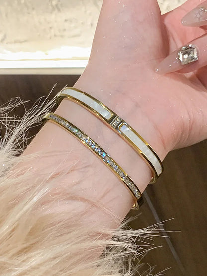 Titanium Steel Stainless Steel Zircon Inlaid Gold Plated Bracelet – Classic & Simple Style for Women's Daily Wear