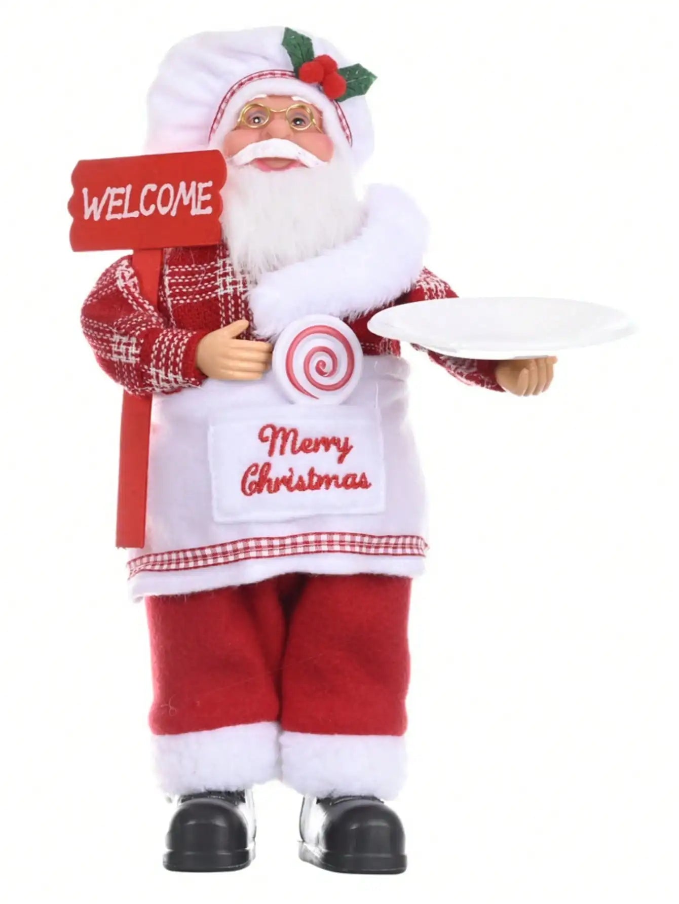 12-Inch Festive Santa Claus Statue – Golden & Silver White Christmas Decoration for Home, Kitchen, Hotel, and Office