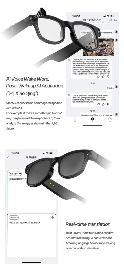 500W AI Smart Camera Sunglasses 3-in-1 Lens HD1080P ChatGPT Voice Control WiFi Bluetooth Intelligent Glasses