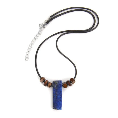 Men's Vintage Rectangle Obsidian Pendant Necklace – Natural Tiger Eye & Labradorite Gem, Leather Rope Braid Healing Jewelry