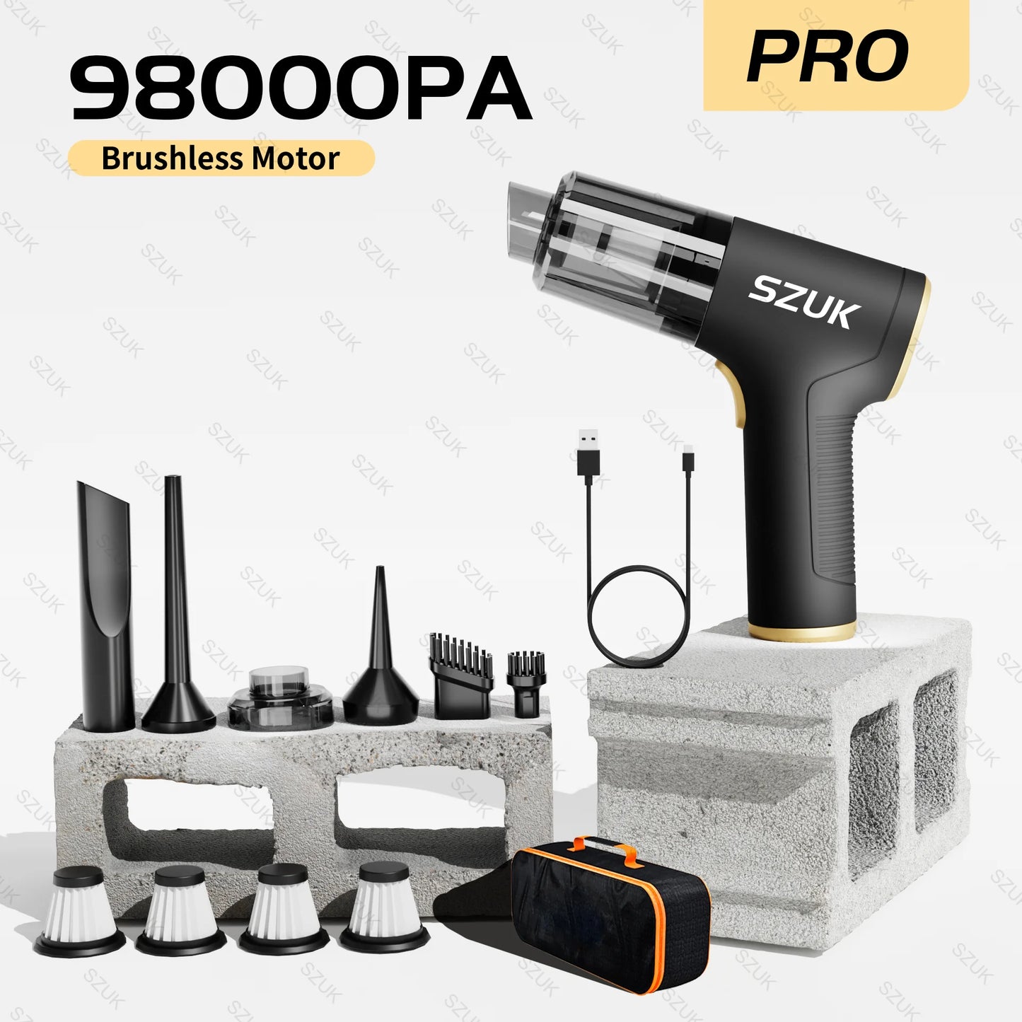 SZUK 98000PA Mini Car Vacuum Cleaner — Powerful Handheld Wireless Portable Cleaner with Strong Suction