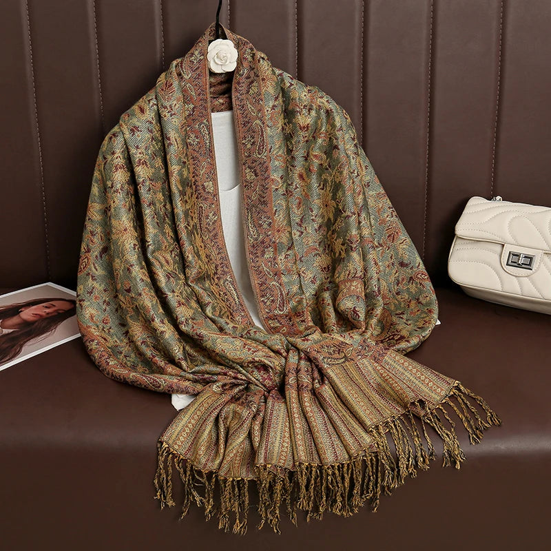 Luxury Autumn Cashmere Pashmina Shawl – Warm Winter Scarves for Women, Printed Cotton Foulard Stole Scarf 2023