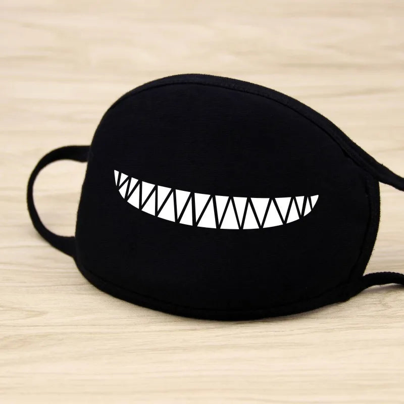 Black Cartoon Animal Face Mask – Unisex Winter Cotton Half Face Mask, Dustproof & Thickened for Cycling