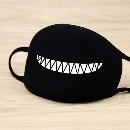 Black Cartoon Animal Face Mask – Unisex Winter Cotton Half Face Mask, Dustproof & Thickened for Cycling