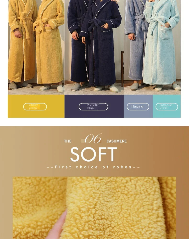 2025 Autumn Winter Cotton Robe – Thick Comfortable Large-Size Bathrobe for Men & Women, Luxury Couple Pajamas