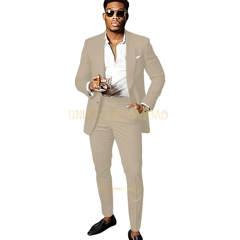 Men's Brown 2 Piece Suit - Shawl Collar Single Breasted Tuxedo Blazer & Pants Set For Wedding, Business & Formal Events