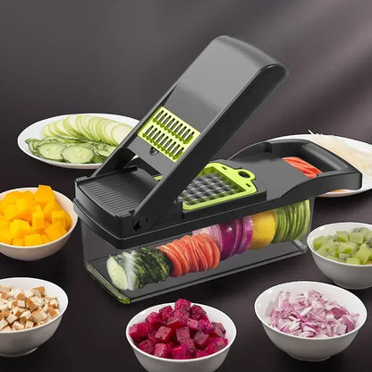 Multifunctional 14/16-in-1 Vegetable Chopper – Kitchen Food Grater, Slicer & Dicer with Handle
