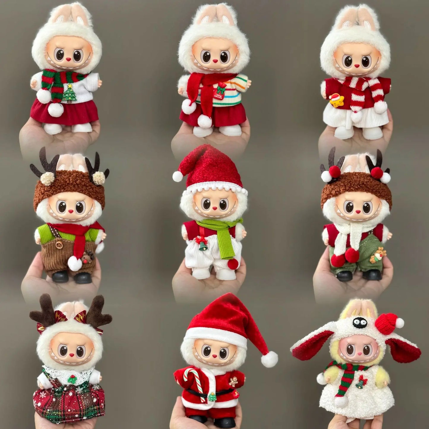 15–17cm Labubu Doll Clothes – Christmas Hat, Scarf & Elk Snowman Plush Outfit Set, New Year Gift
