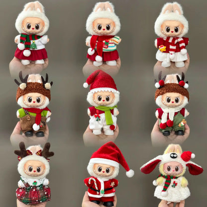 15–17cm Labubu Doll Clothes – Christmas Hat, Scarf & Elk Snowman Plush Outfit Set, New Year Gift