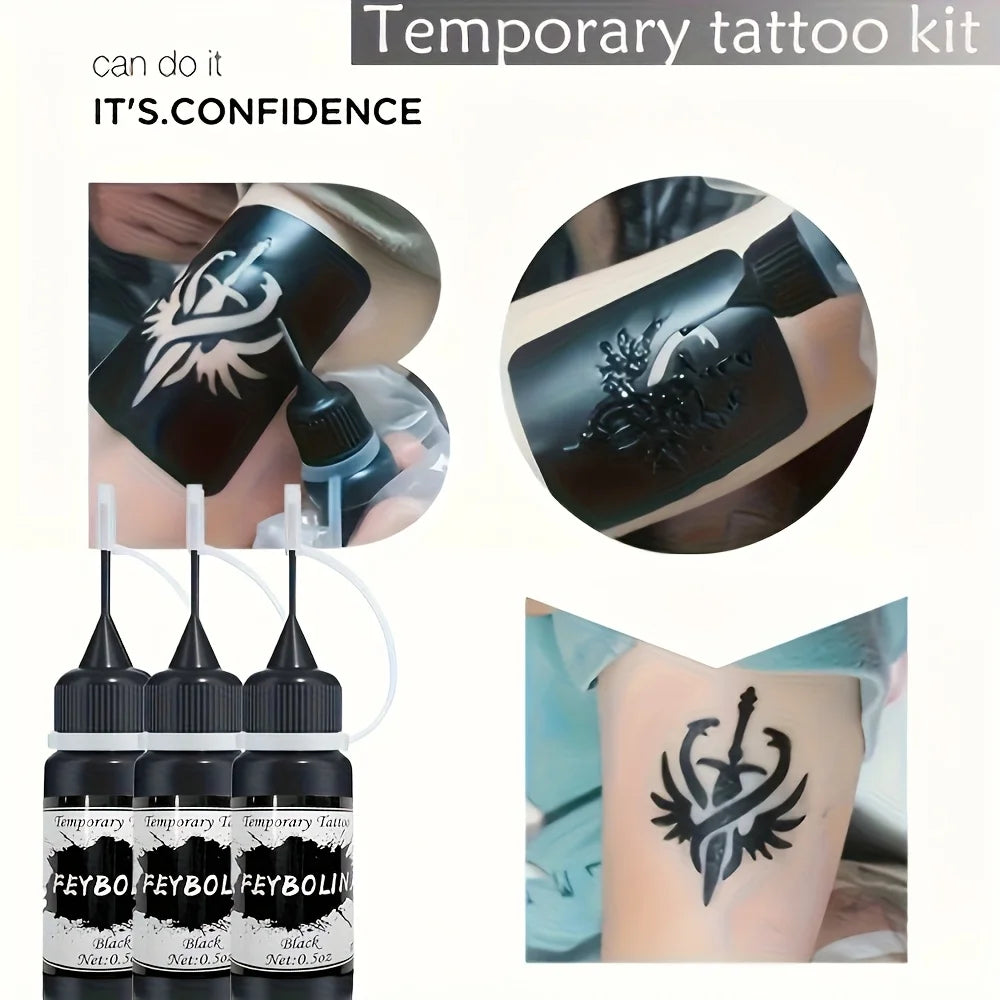 Long-Lasting Black Henna Temporary Tattoo Gel – Multi-Pack Body Art for Festivals, Parties & Role Play (1/3/5pcs)