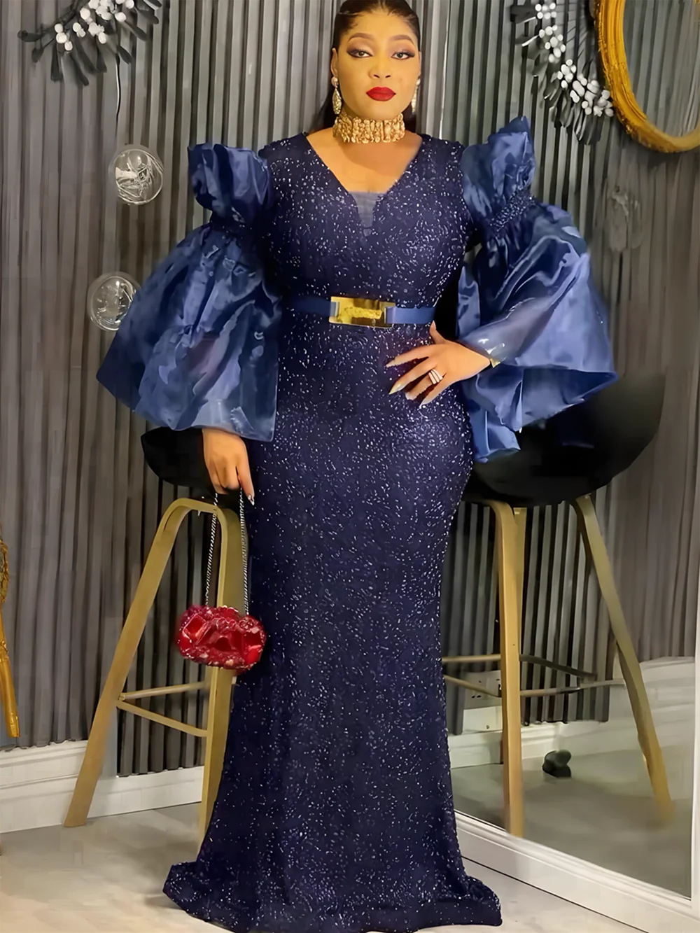 Plus Size African Party Dress - 2025 Dashiki Ankara Sequin Maxi Gown for Weddings, Evening Parties & Muslim Events