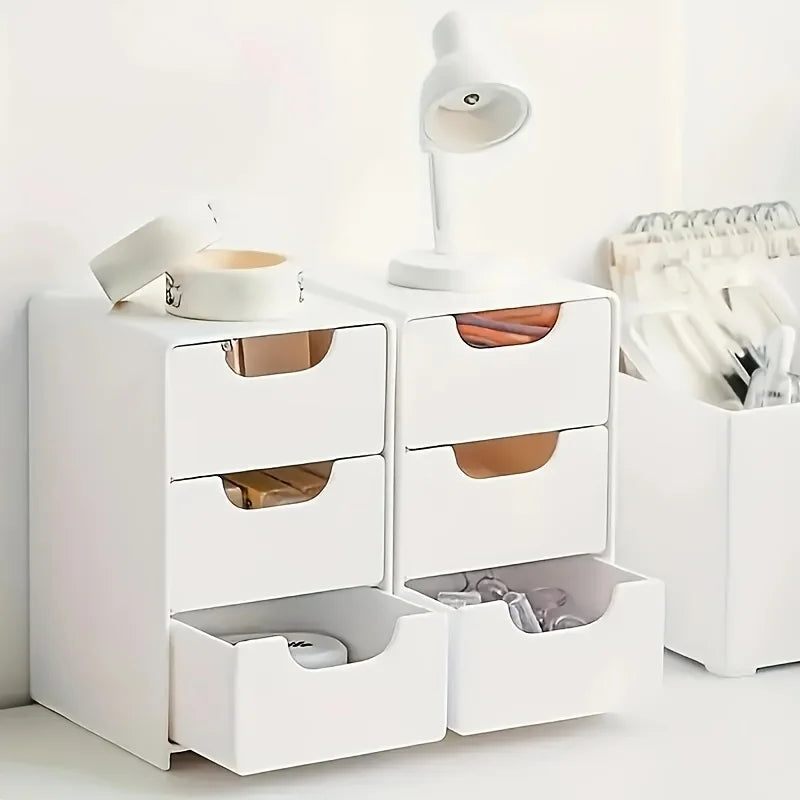 3-Tier Desk Organizer with Drawers – Portable Storage Box for Office Supplies, Jewelry & Cosmetics with Divider Compartments