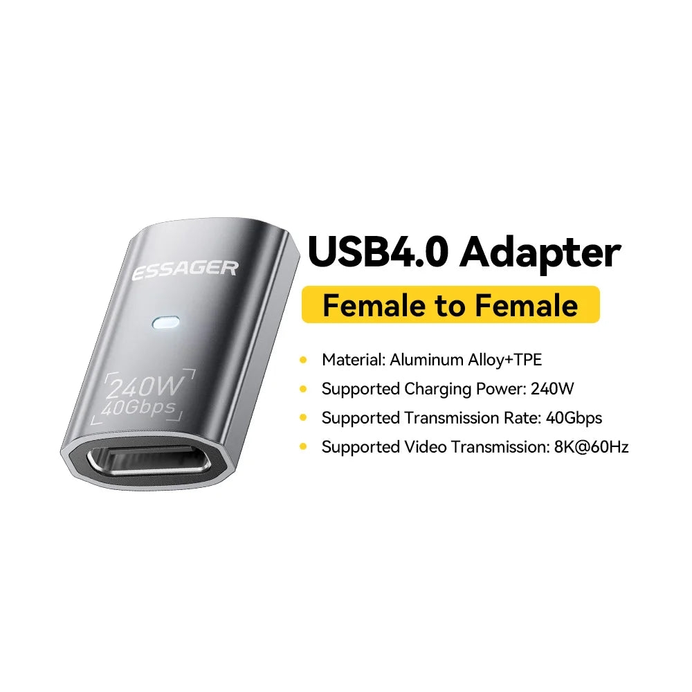 Essager USB4.0 OTG Adapter - 40Gbps 240W Fast Charging USB-C Converter with 8K 60Hz Support