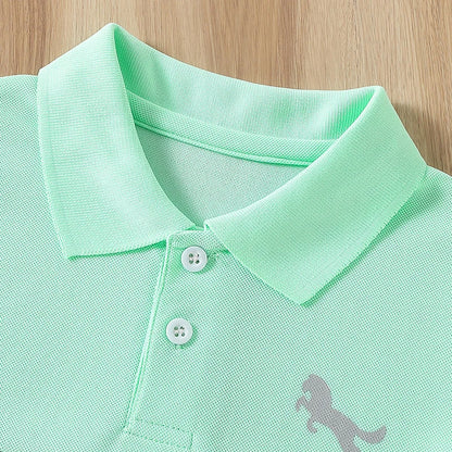 Boys' Striped Polo T-Shirt - Casual Short-Sleeve Lapel Top for Kids