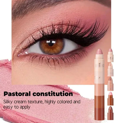 5-in-1 Eyeshadow Pencil Kit – Velvet Matte, Pigment, Shimmer & Highlight Makeup Combination in Pink & Brown Mini Eye Shadow Pen