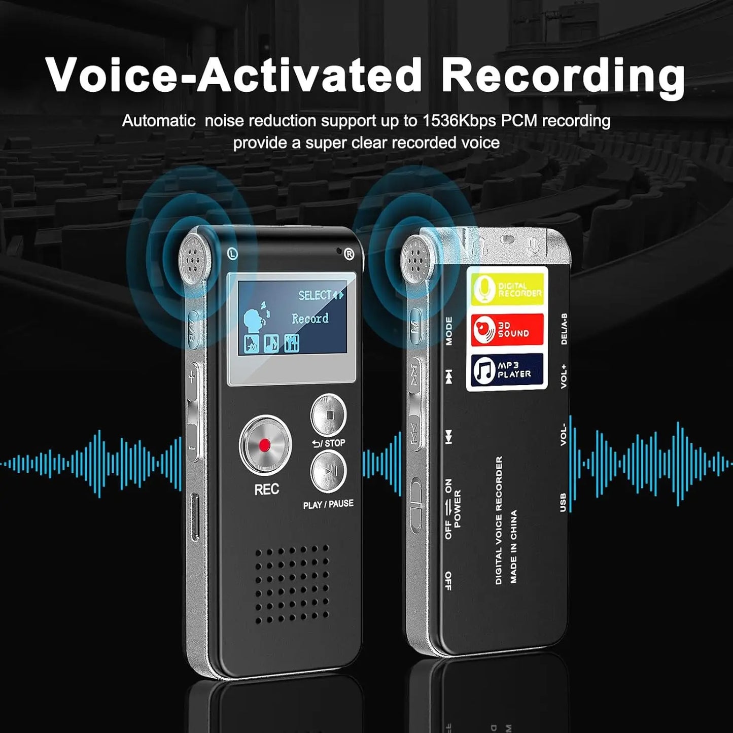 Mini Digital Voice Recorder – MP3 & USB, High-Quality 1536kbps with Playback Function