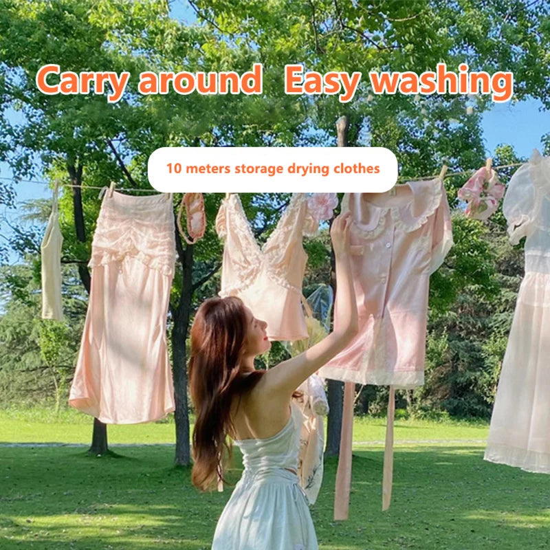 10M Retractable Clothesline — Portable Outdoor Travel & Windproof Laundry Drying Rack for Camping & Home
