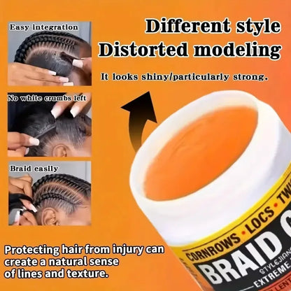 Extreme Hold Braid Gel - Styling Hair Wax for Cornrows, Locs, Twists & Braids