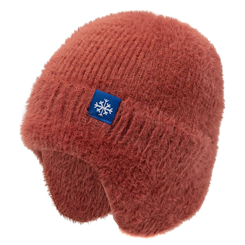 Women’s Earflap Winter Hat – Candy Color Faux Fur Knit Beanie, Kpop Style Streetwear Cap
