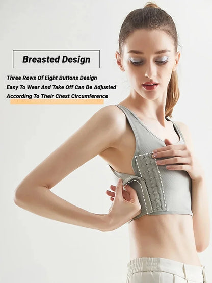 Women’s Breathable Chest Binder Vest - Seamless Wireless Compression Tank Top with Side Buckle Closure