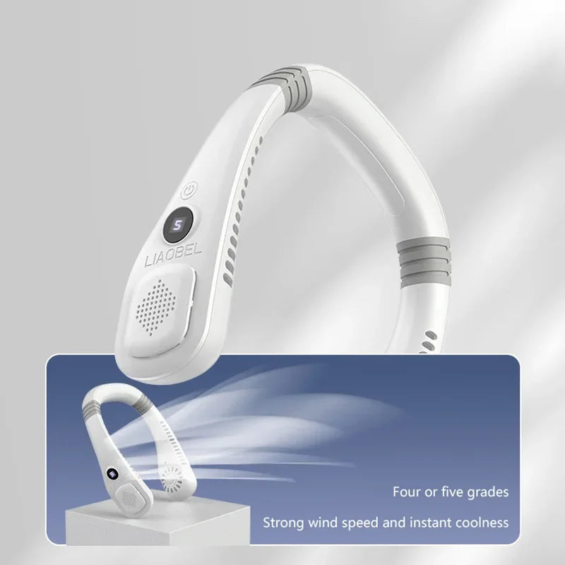 Lenovo Portable Neck Bladeless Fan 2026 – USB Rechargeable Mini Ultra-Quiet Hanging Fan for Sports, Office & Outdoor Use